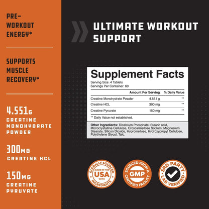 Tri-Phase Creatine Supplement for Muscle Recovery & Muscle Building, 240Ct