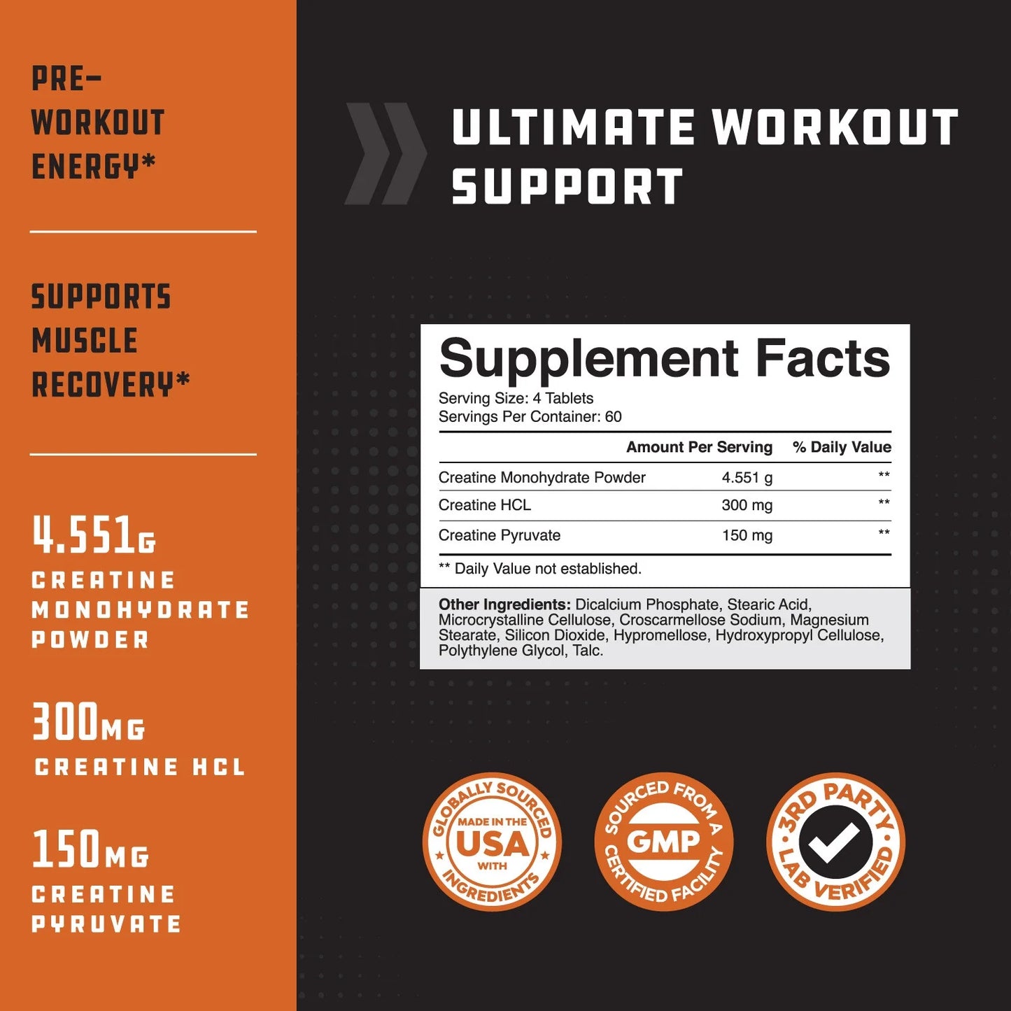 Tri-Phase Creatine Supplement for Muscle Recovery & Muscle Building, 240Ct